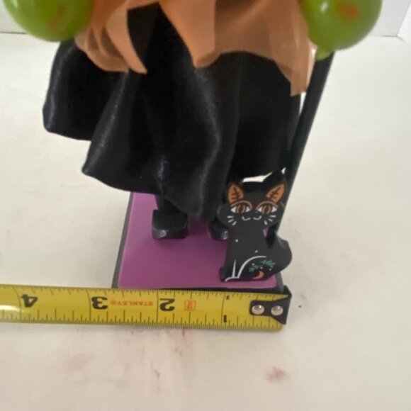 Hand-Painted Halloween Wood Witch Nutcracker Decoration Broom Cat Figurine 9.5" - Picture 8 of 8